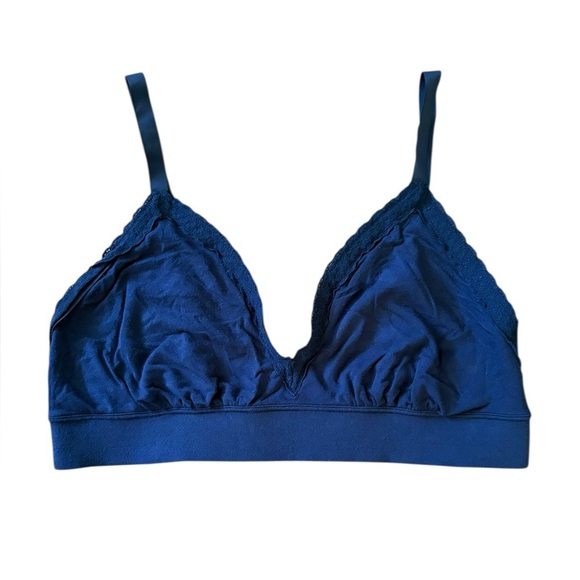 MeUndies Navy Blue Lace Plunge Bralette Wireless Adjustable Straps 2X - Picture 1 of 5
